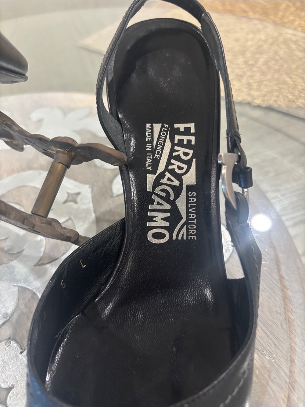Salvatore Ferragamo Black Leather Pointed Slingback Heels - Picture 4 of 14